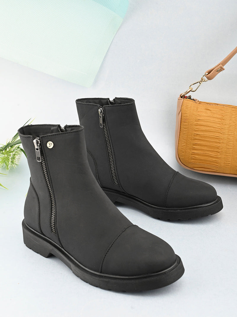 EL PASO Women Black Faux Leather Casual Chelsea Boots-7