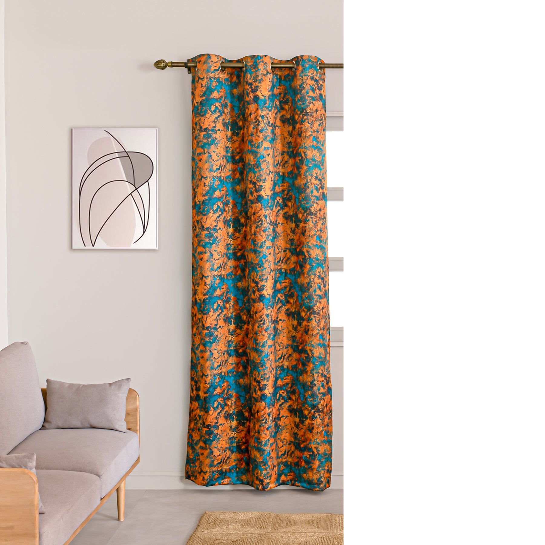 Imprimer Abstract - Digital Printed Blackout Curtain (Turquoise & Mustard)-6
