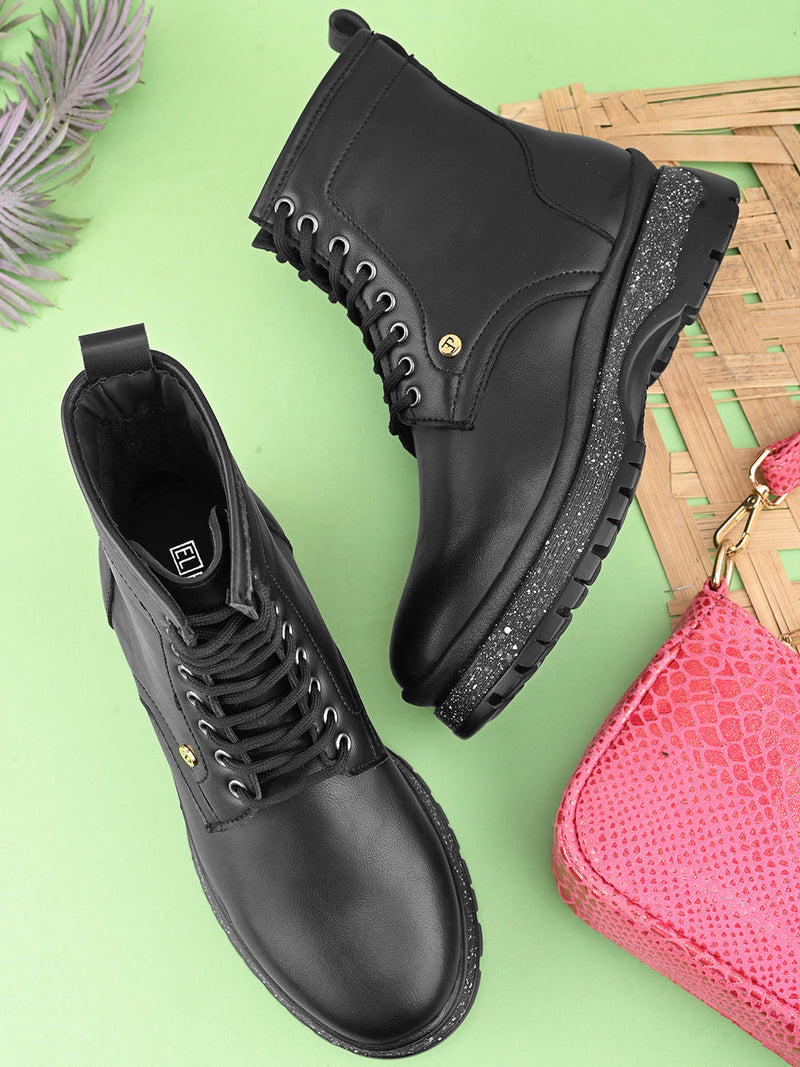 EL PASO Women Faux Leather Casual Lace Up Boots-7