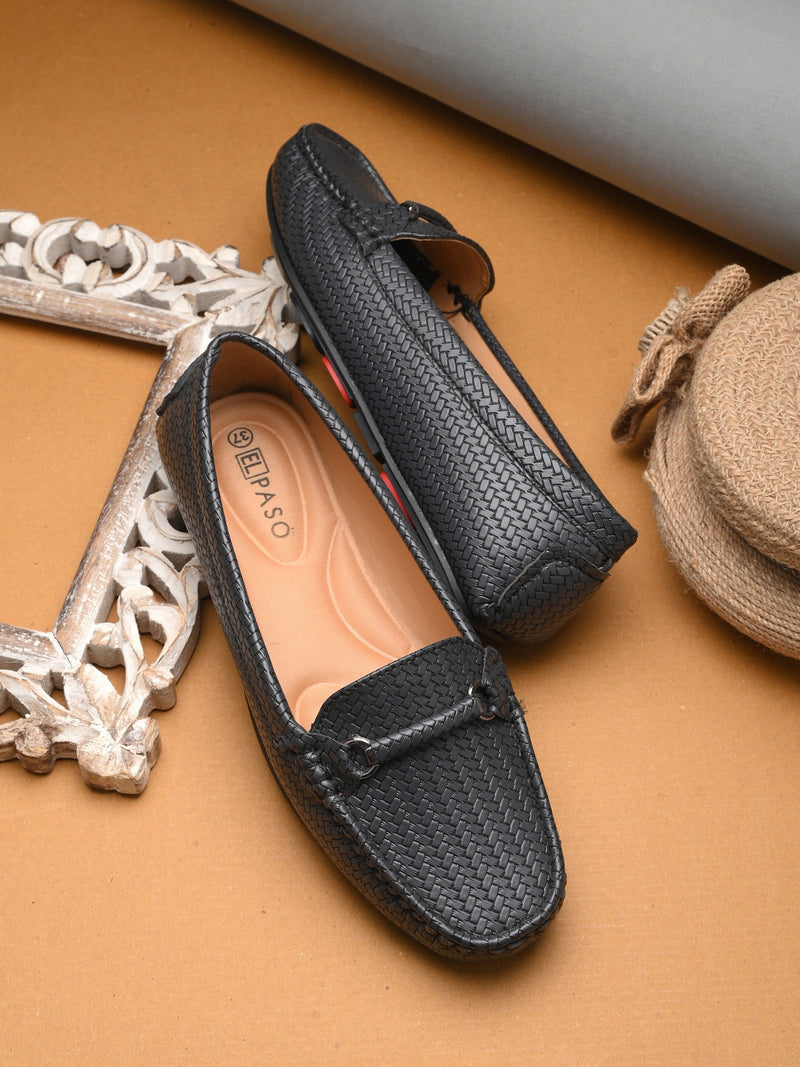 El PASO Textured Round Toe Lightweight Loafers For Women-9