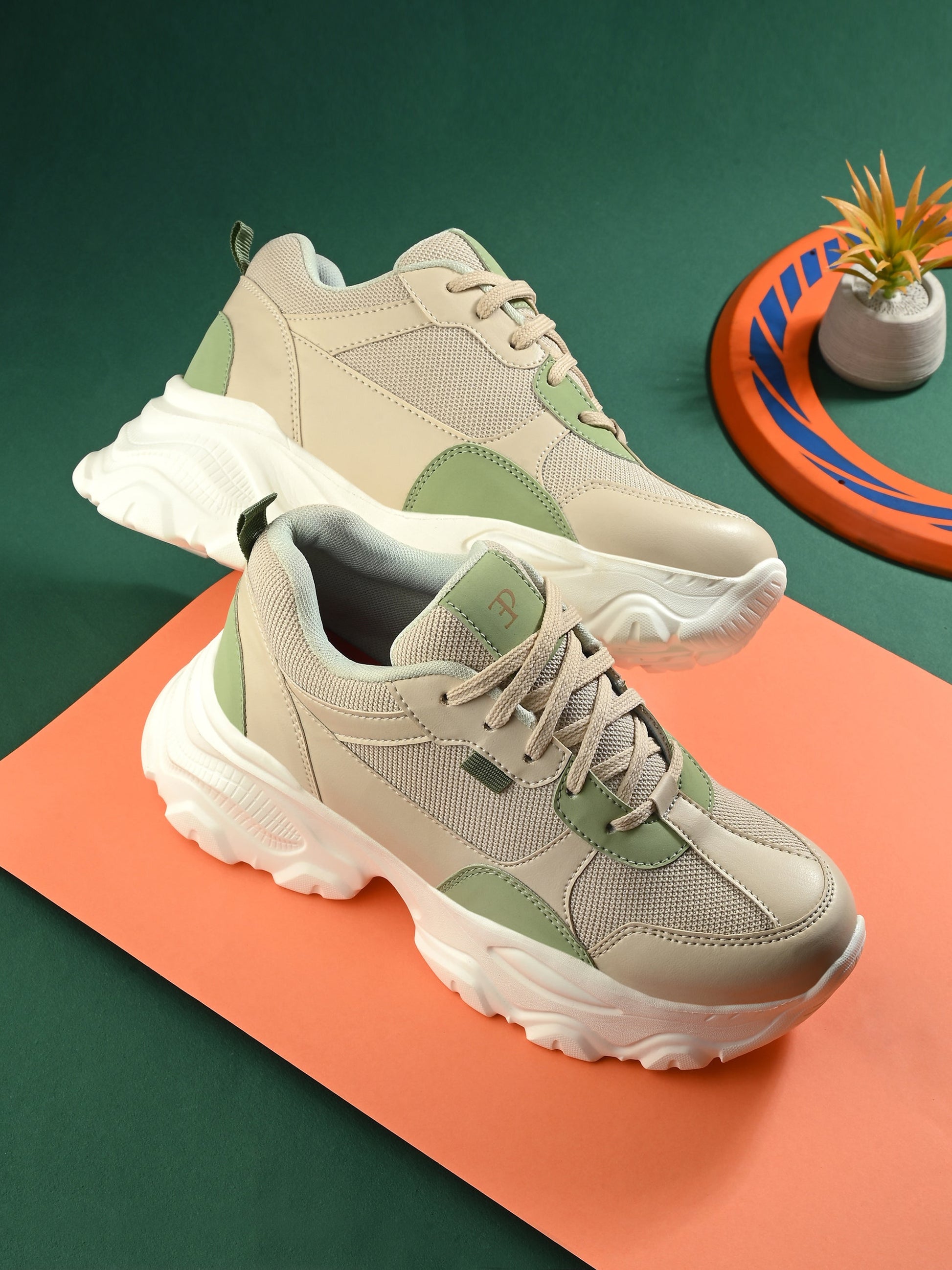 EL PASO Women Beige Faux Leather Casual Lace Up Sneakers-8