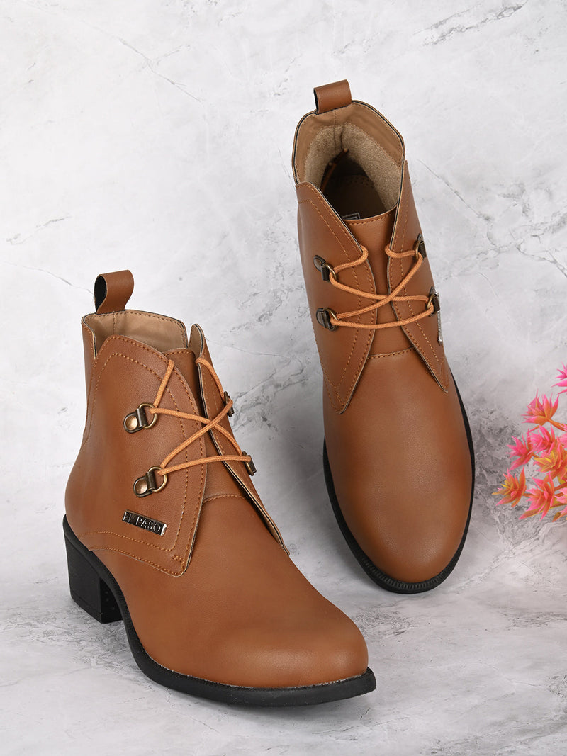 EL PASO Faux Leather Casual Lace Up Boots For Women-8