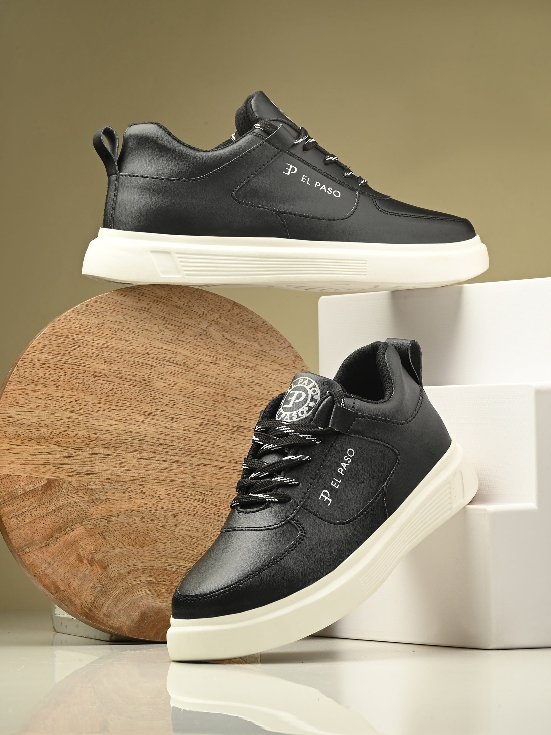 EL PASO Faux Leather Casual Lace Up Sneakers For Women-8