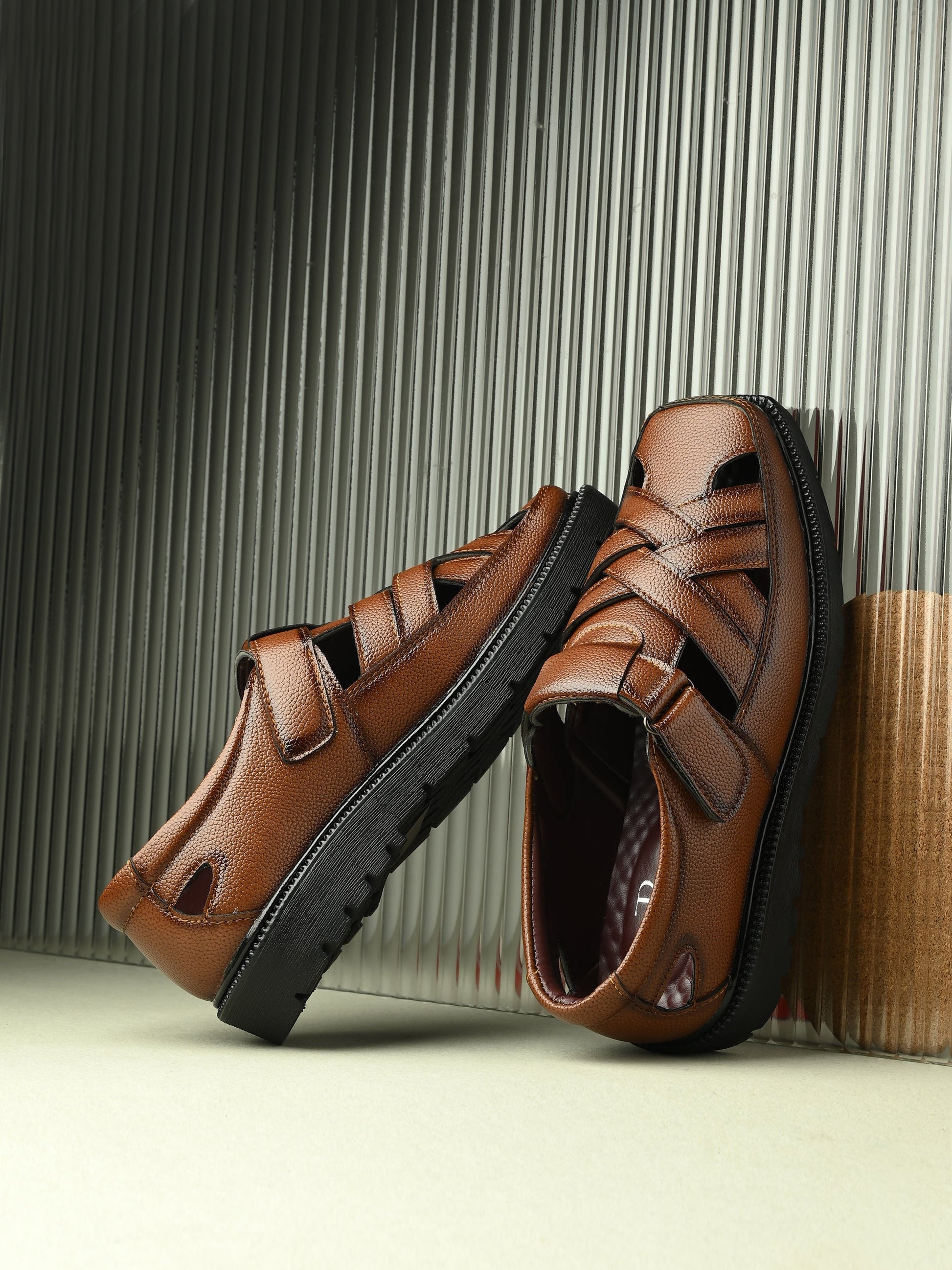 Men Shoe-Style Faux Leather Casual Slip On Sandals-12