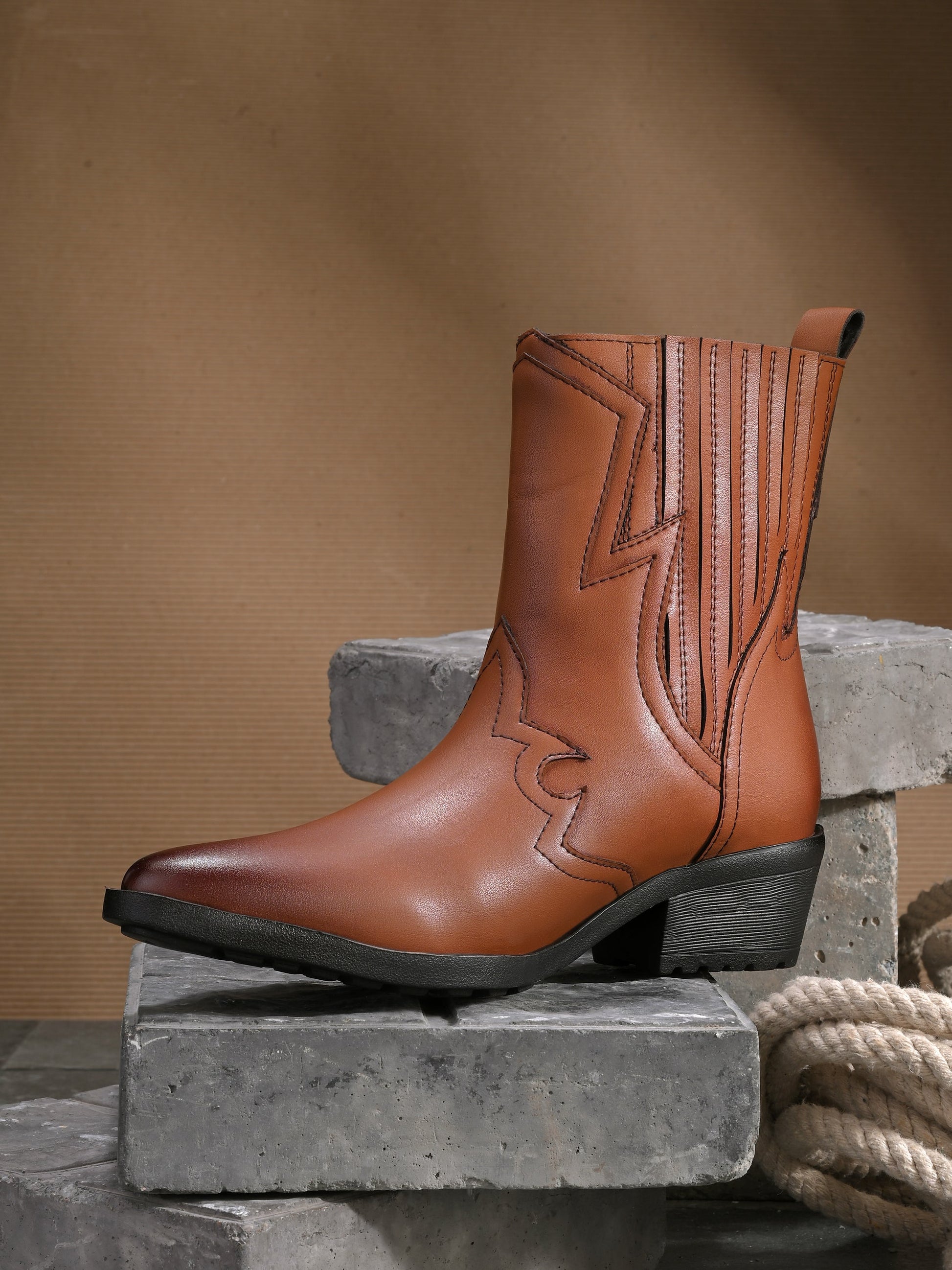 EL PASO Women Faux Leather Casual Slip On Cowboy Boots-15