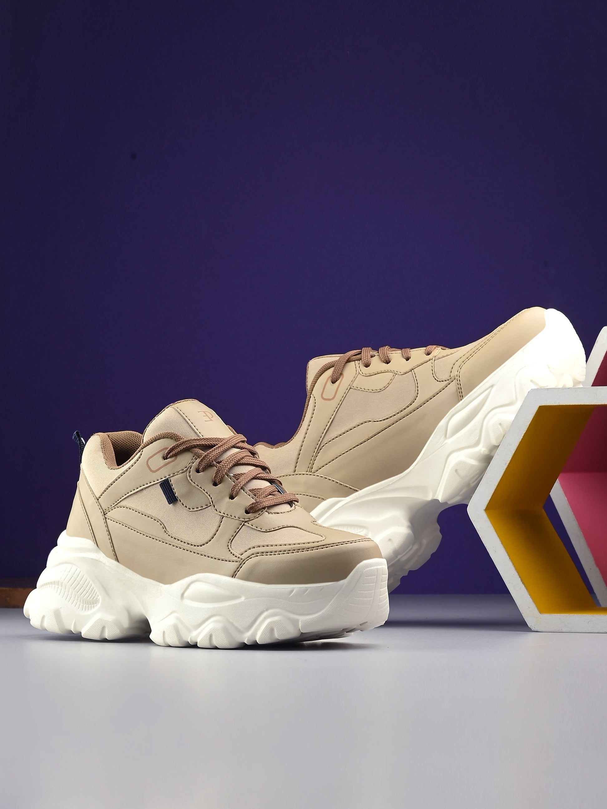 EL PASO Women Beige Faux Leather Casual Lace Up Sneakers-8