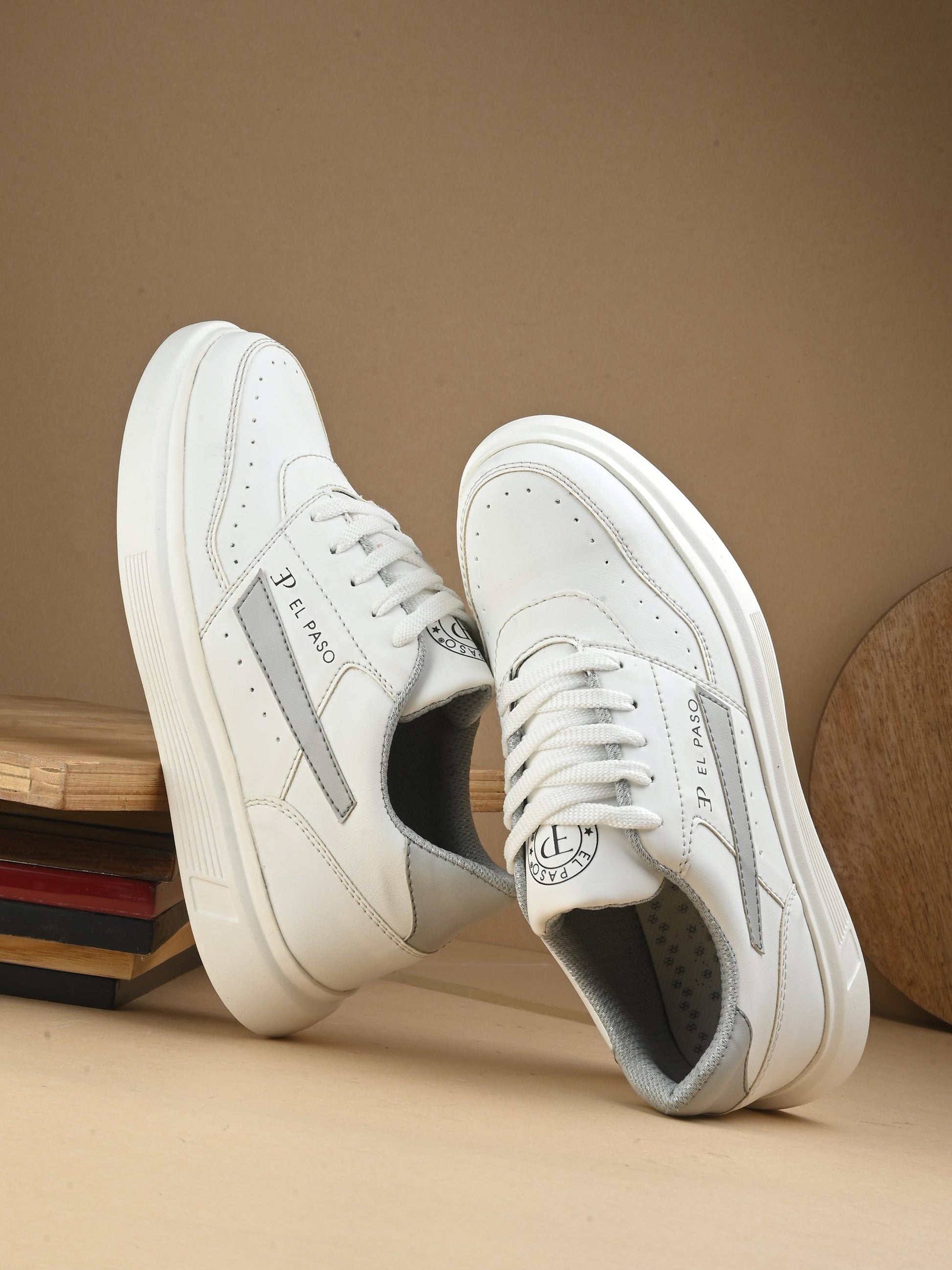 EL PASO Faux Leather Casual Lace Up Sneakers For Women-36