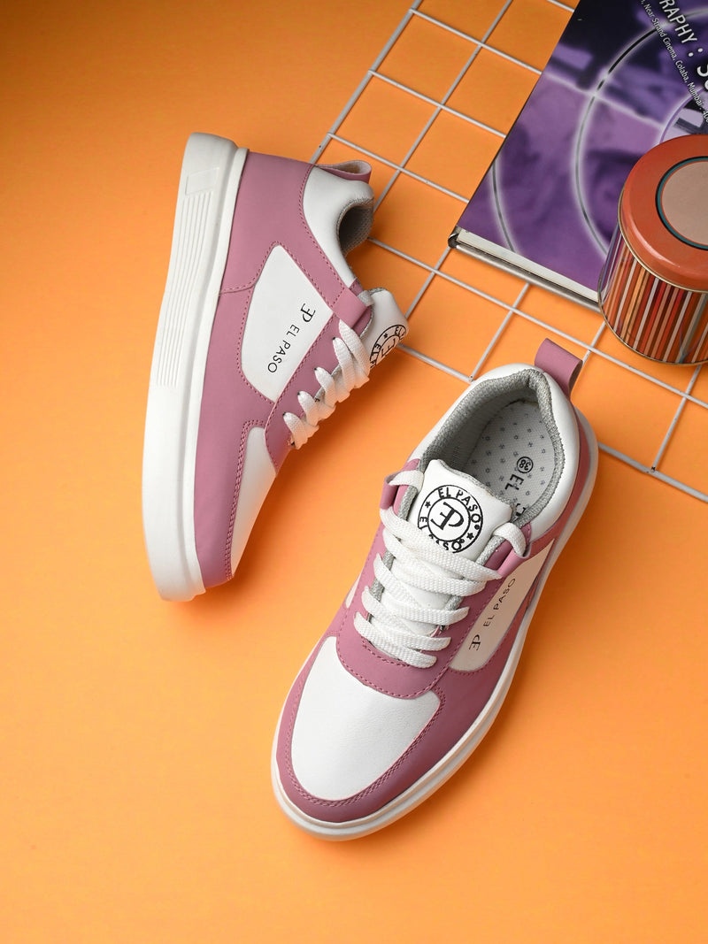 EL PASO Faux Leather Casual Lace Up Sneakers For Women-19