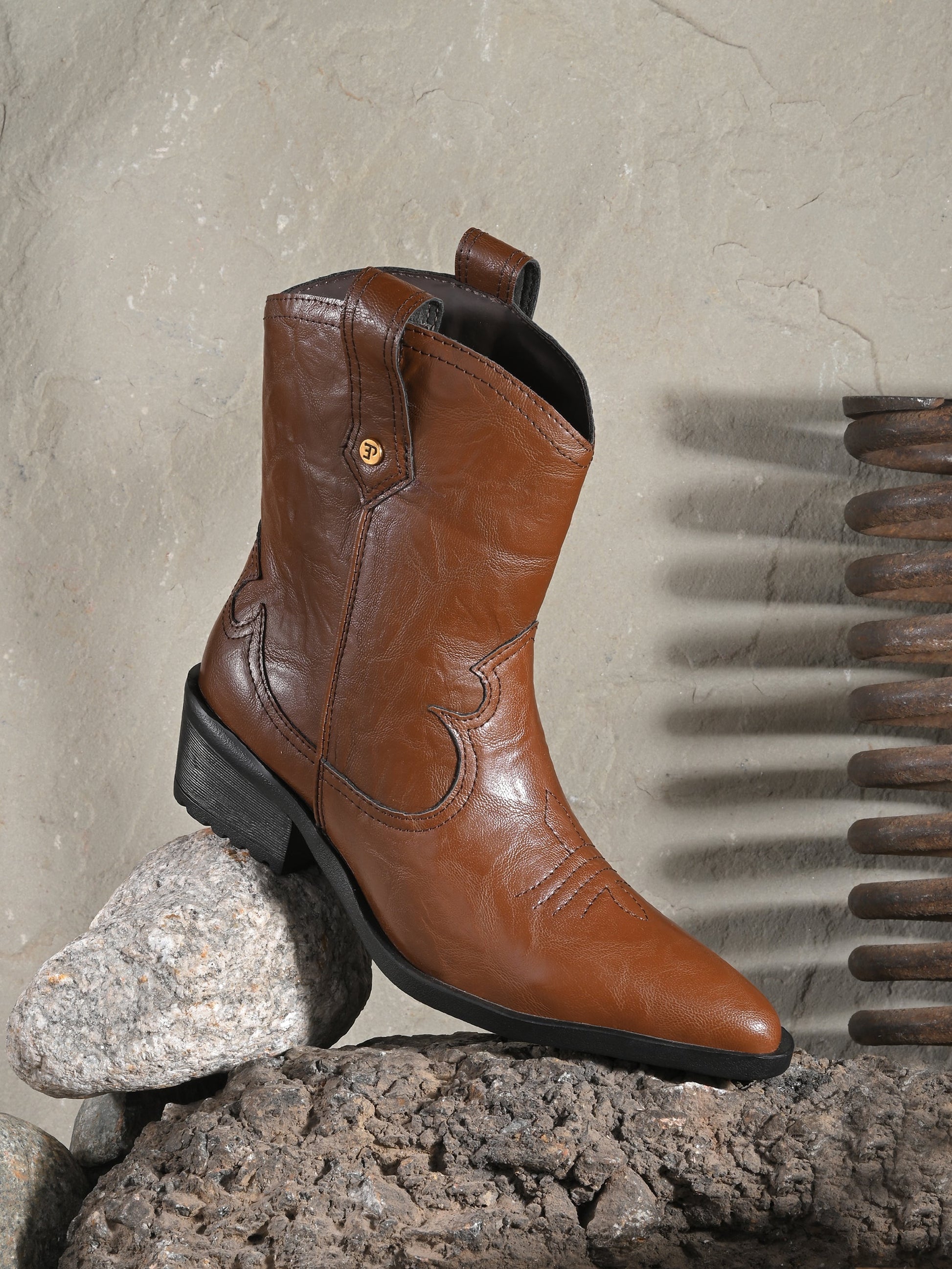 EL PASO Women Faux Leather Casual Slip On Cowboy Boots-23