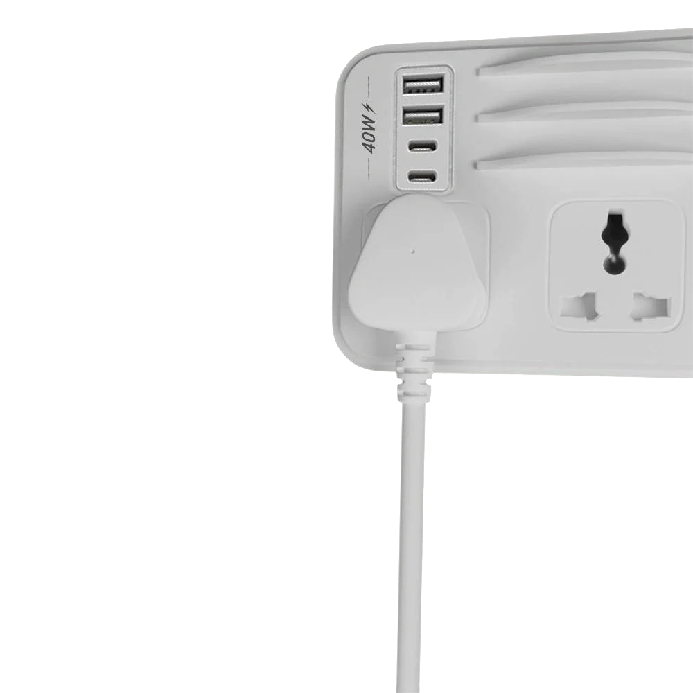 HAMMER Power Strip with 3 Universal Sockets with Child Security, 2 USB Ports and 2 Type C 20w PD, Mobile Holder, 2300W with 1.5 Meter Cable White-3