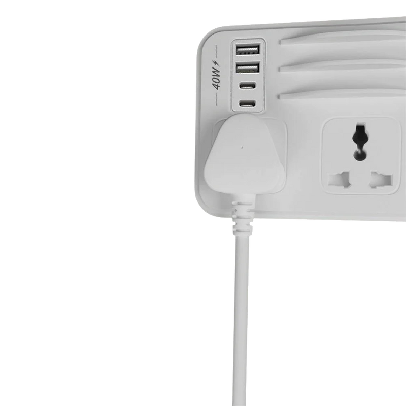 HAMMER Power Strip with 3 Universal Sockets with Child Security, 2 USB Ports and 2 Type C 20w PD, Mobile Holder, 2300W with 1.5 Meter Cable White-3