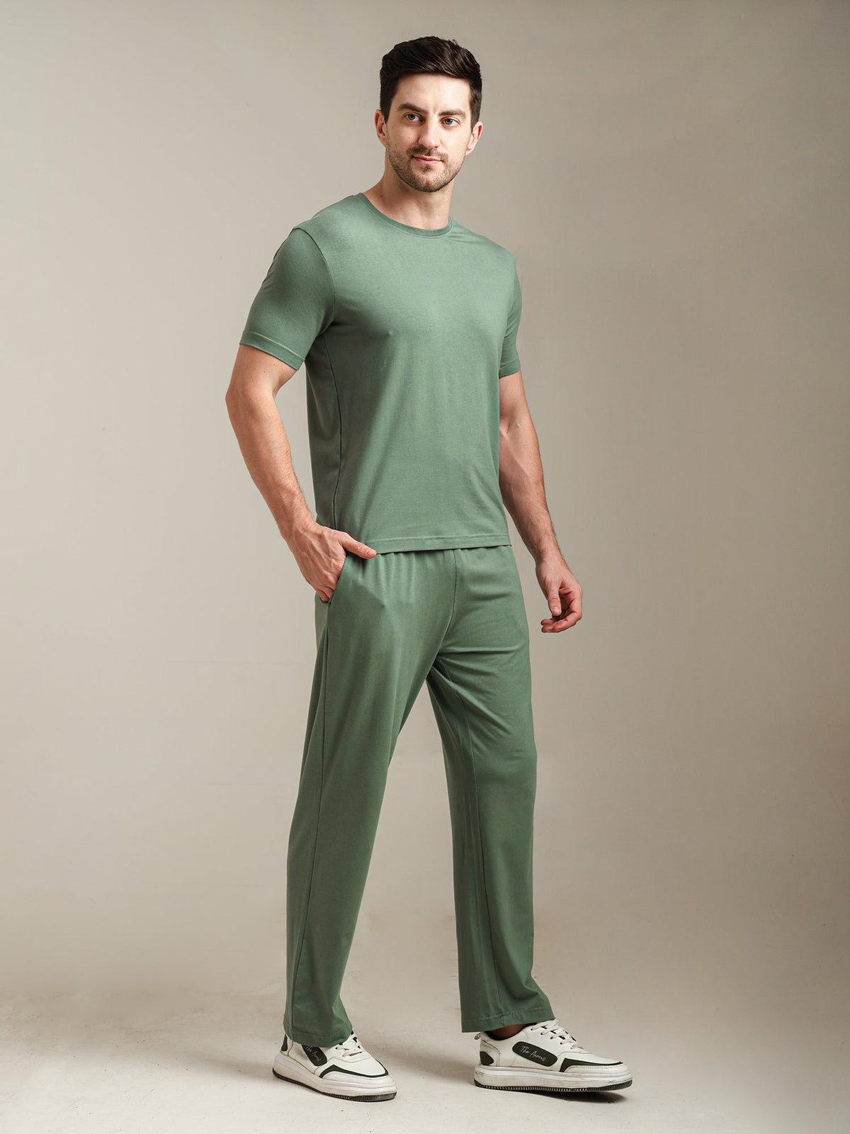 Naturefab Men's Organic Bamboo Pajama Co-ord Granite Green-2