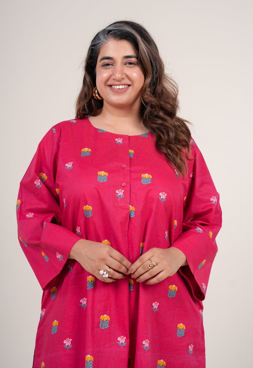Kaaya Hot Pink Printed Cotton Straight Co-Ord Set