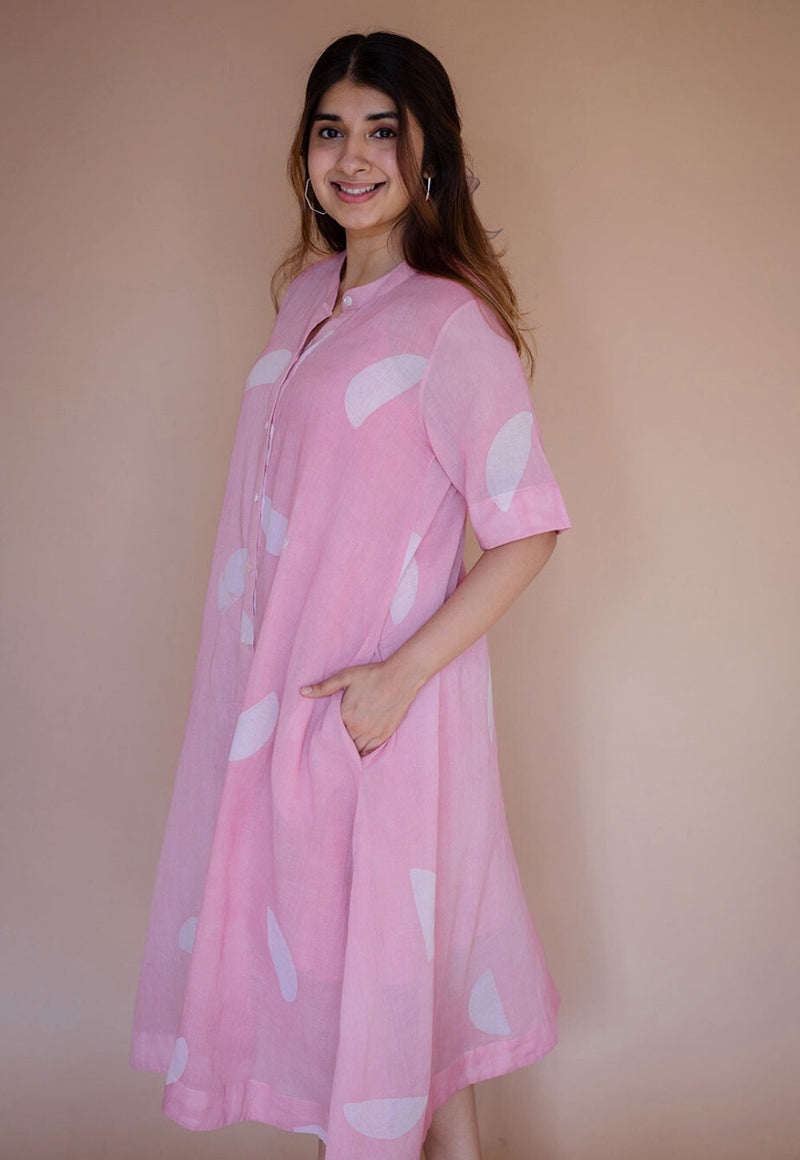 Safa Pink Batik MulMul A Line Dress with Slip
