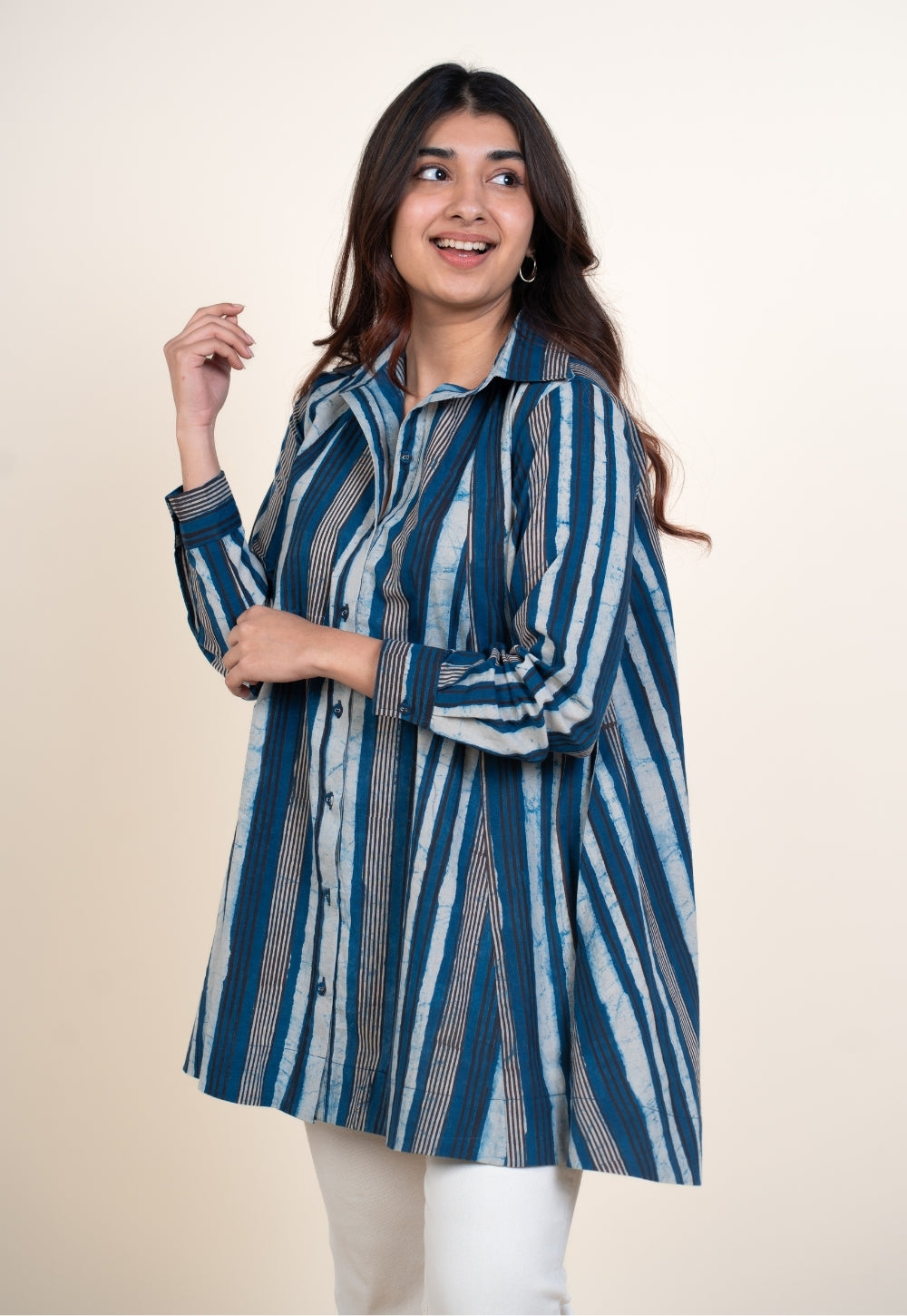 Zaria Blue Dabu Cotton A Line Short Top