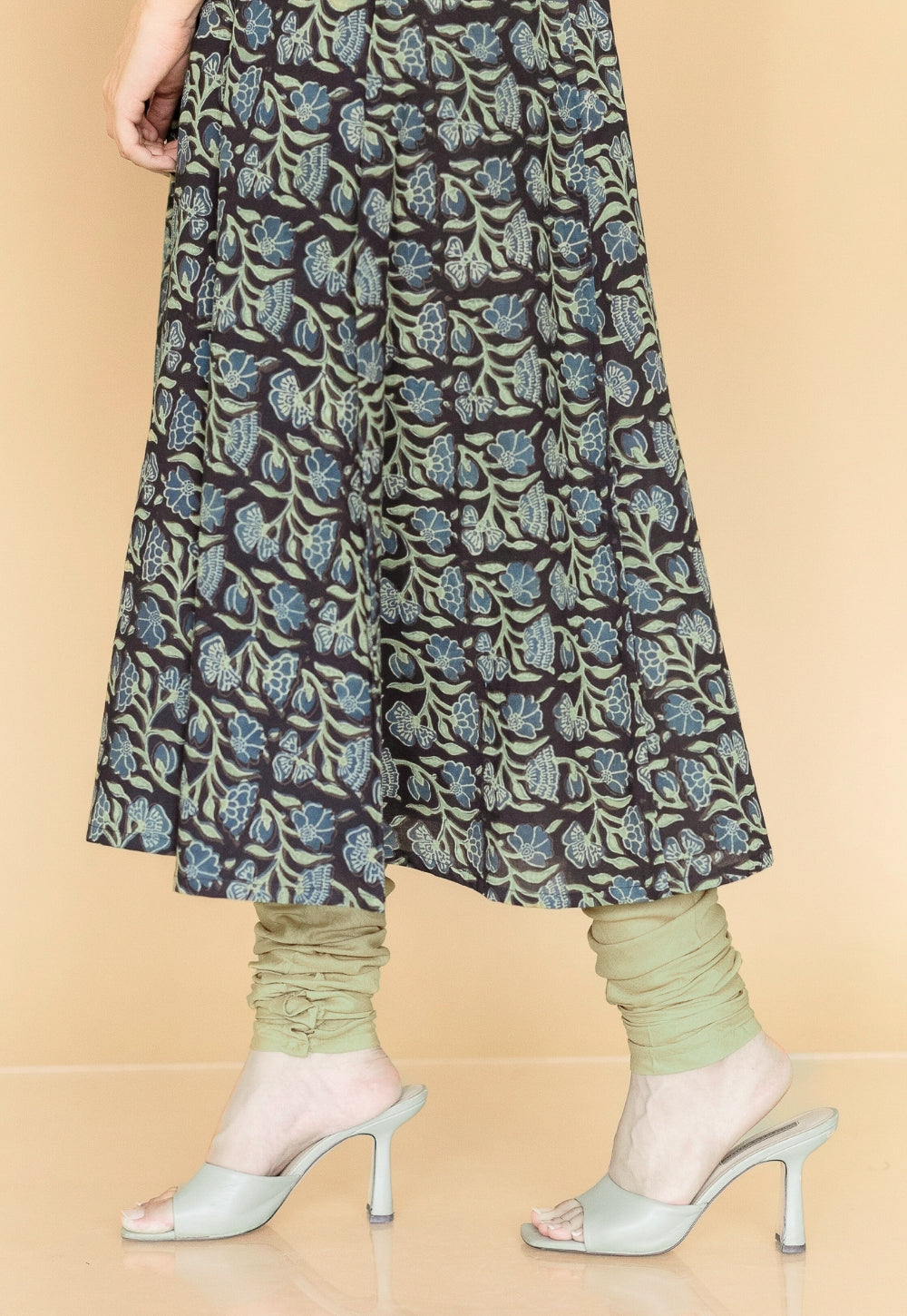 Miral Green Solid Slub Cotton Churidar