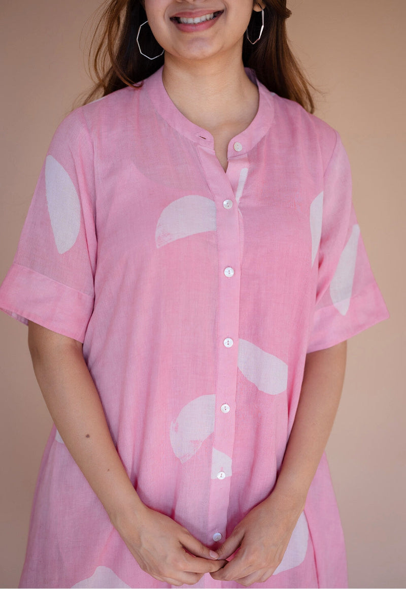 Safa Pink Batik MulMul A Line Dress with Slip