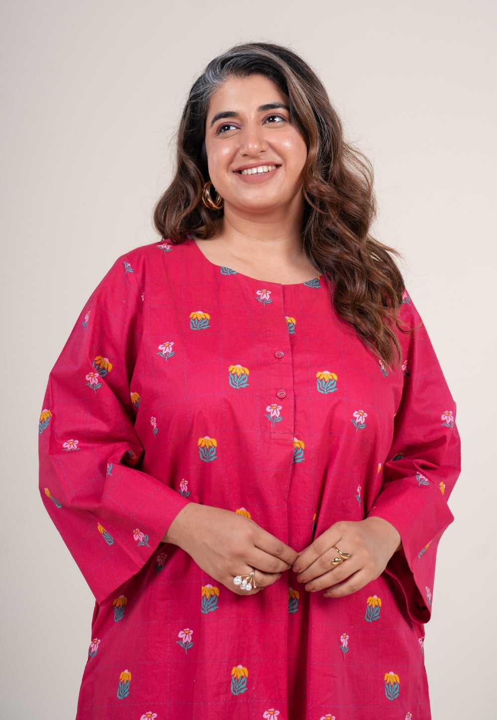 Kaaya Hot Pink Printed Cotton Straight Co-Ord Set