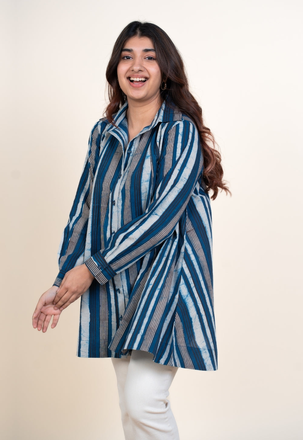 Zaria Blue Dabu Cotton A Line Short Top