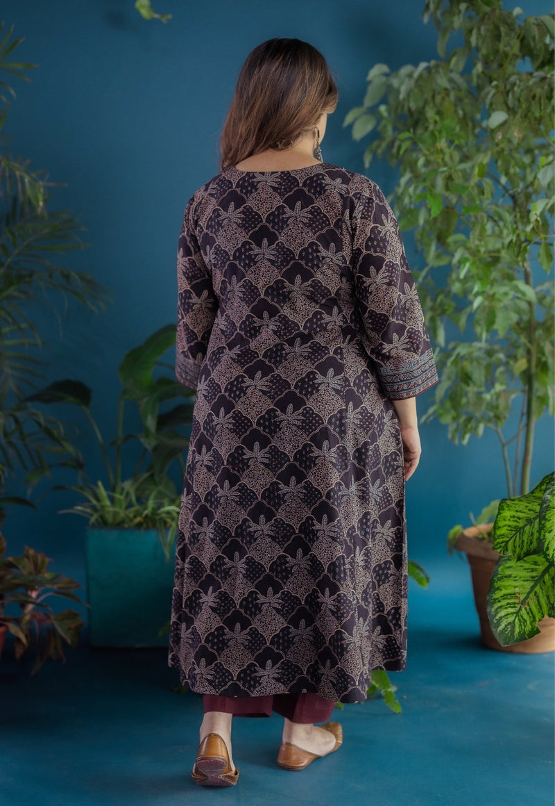 Kashish Black Ajrakh Cotton Kali Kurta