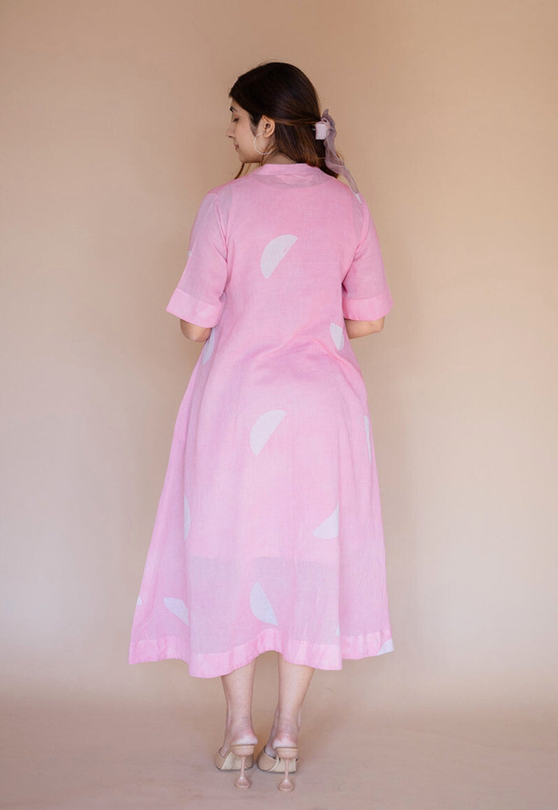 Safa Pink Batik MulMul A Line Dress with Slip