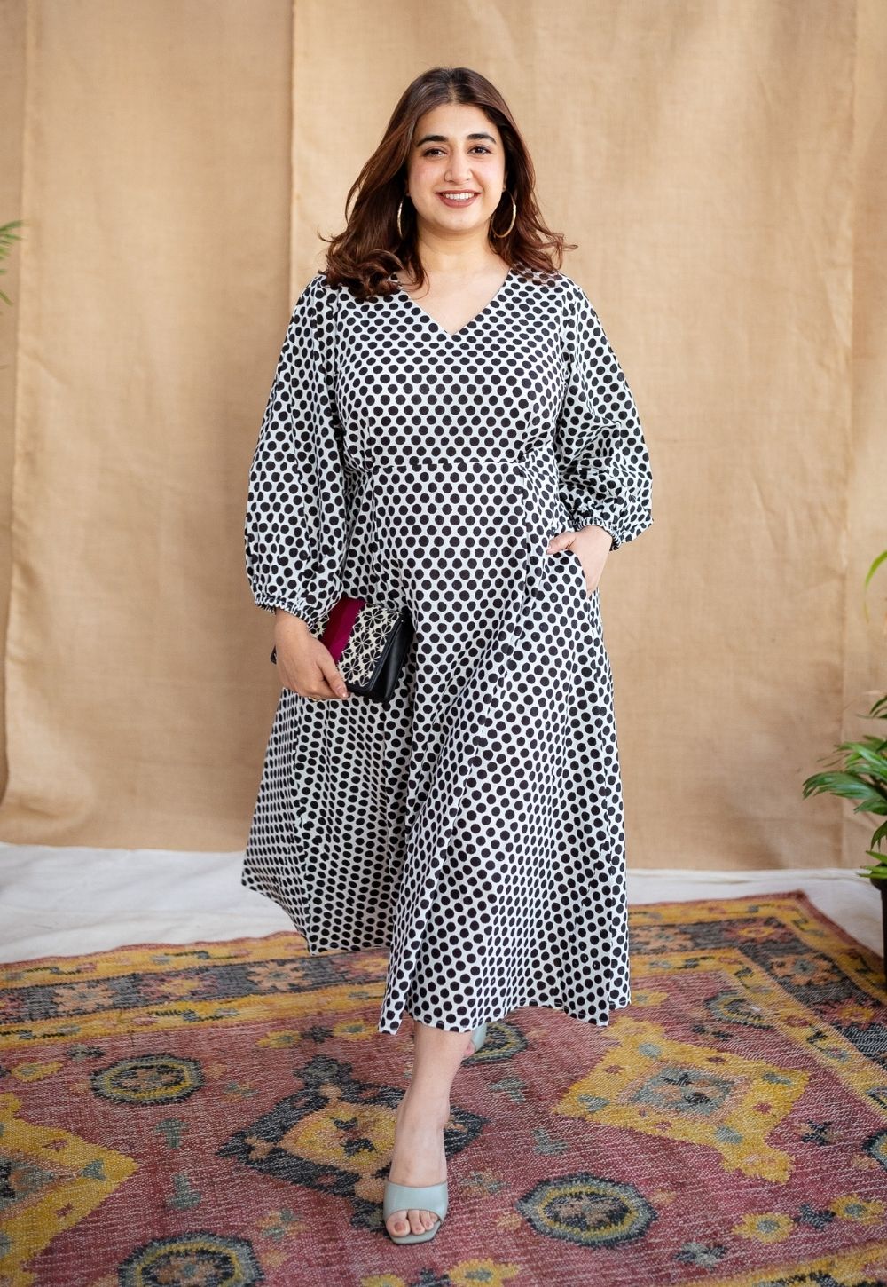 Rahima Black Hand Block Print Cotton A Line Dress