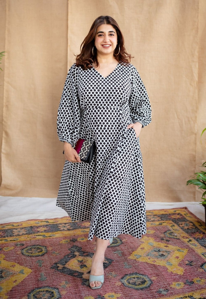 Rahima Black Hand Block Print Cotton A Line Dress