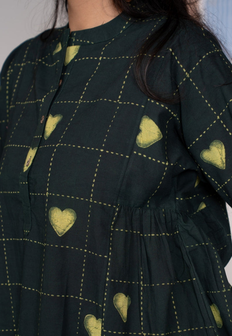 Rivana Green Dabu Cotton A Line Short Top