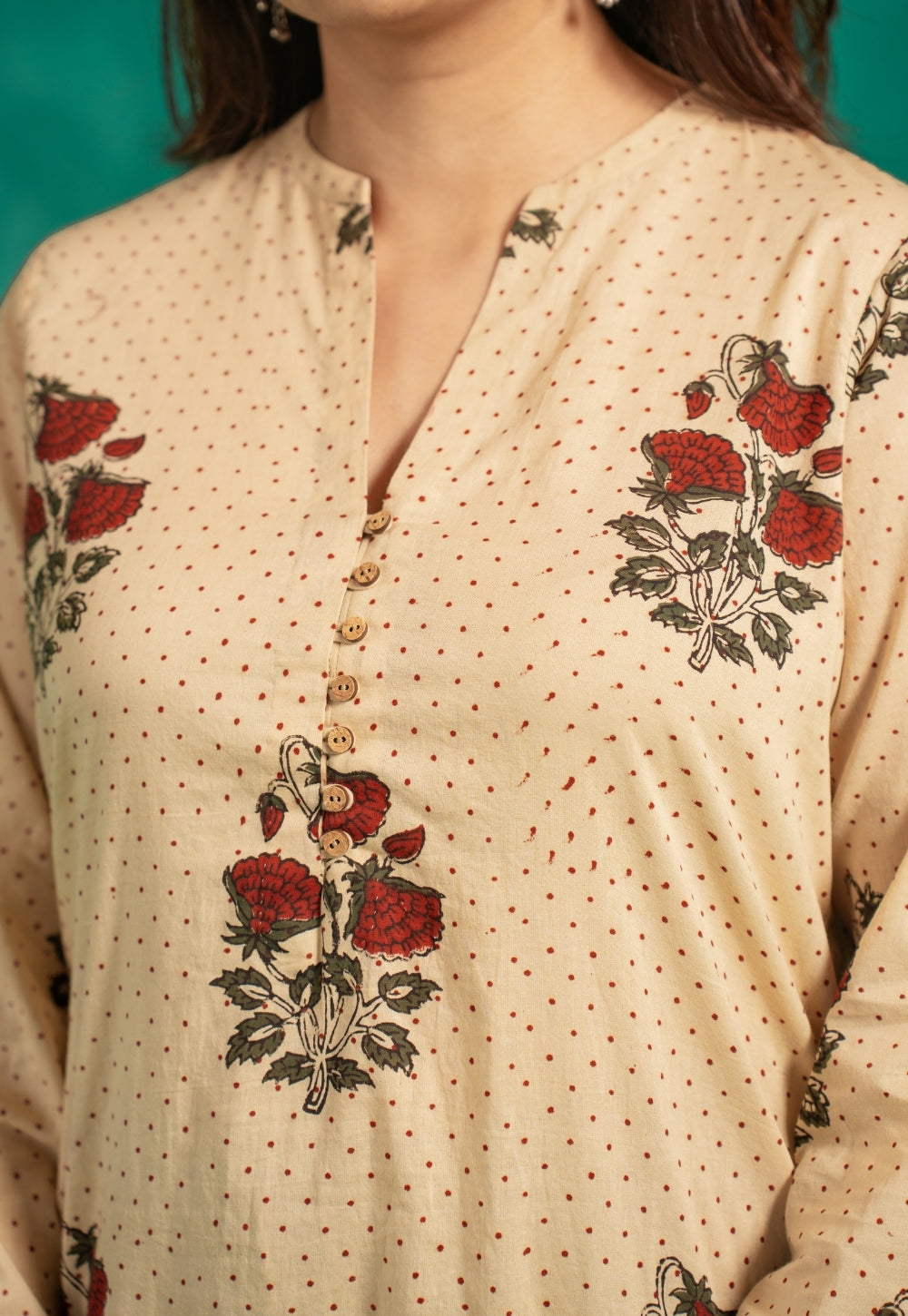Insiya Beige Bagru Cotton Straight Short Top