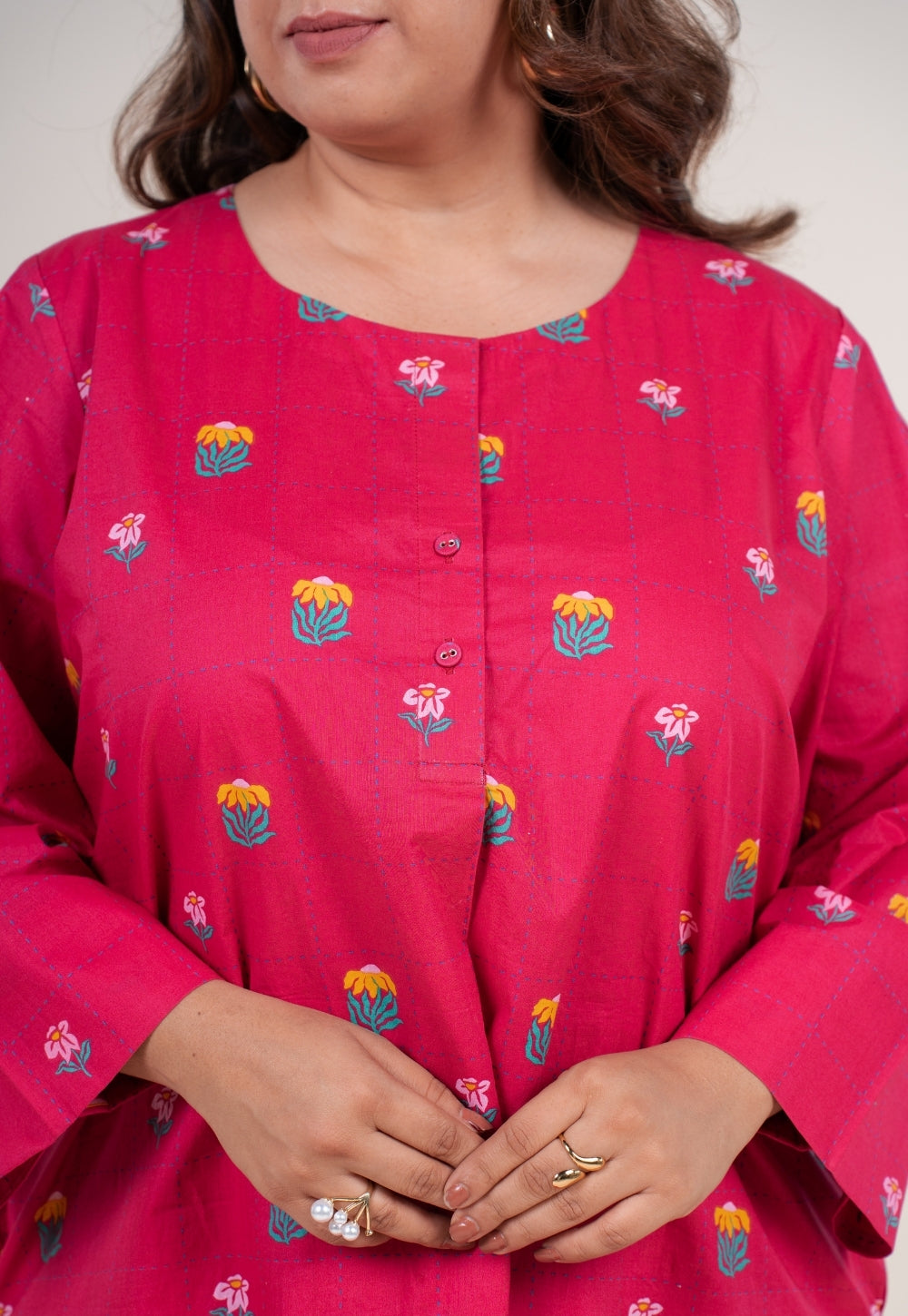 Kaaya Hot Pink Printed Cotton Straight Co-Ord Set