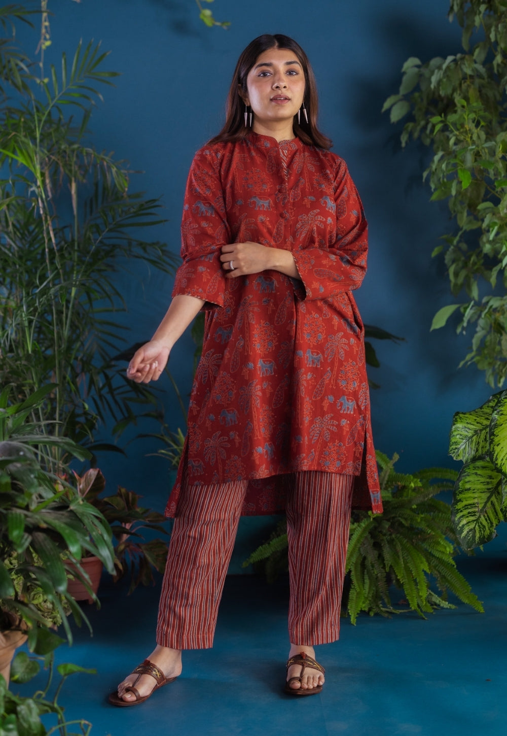 Ruhaina Red Ajrakh Cotton Straight Kurta