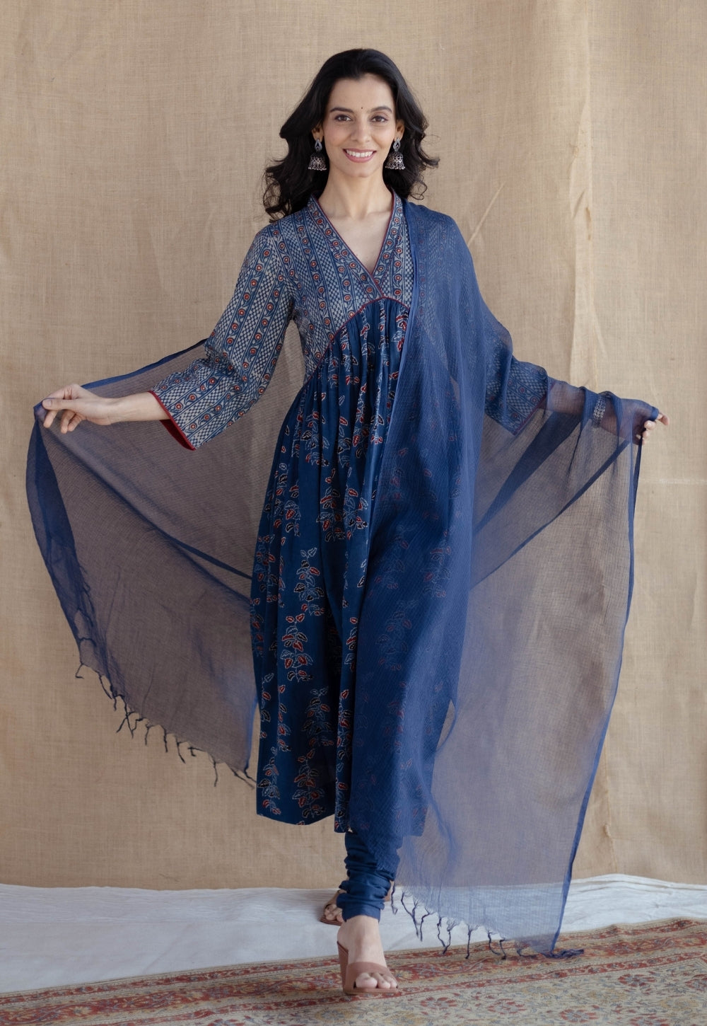 Miral Indigo Solid Slub Cotton Churidar