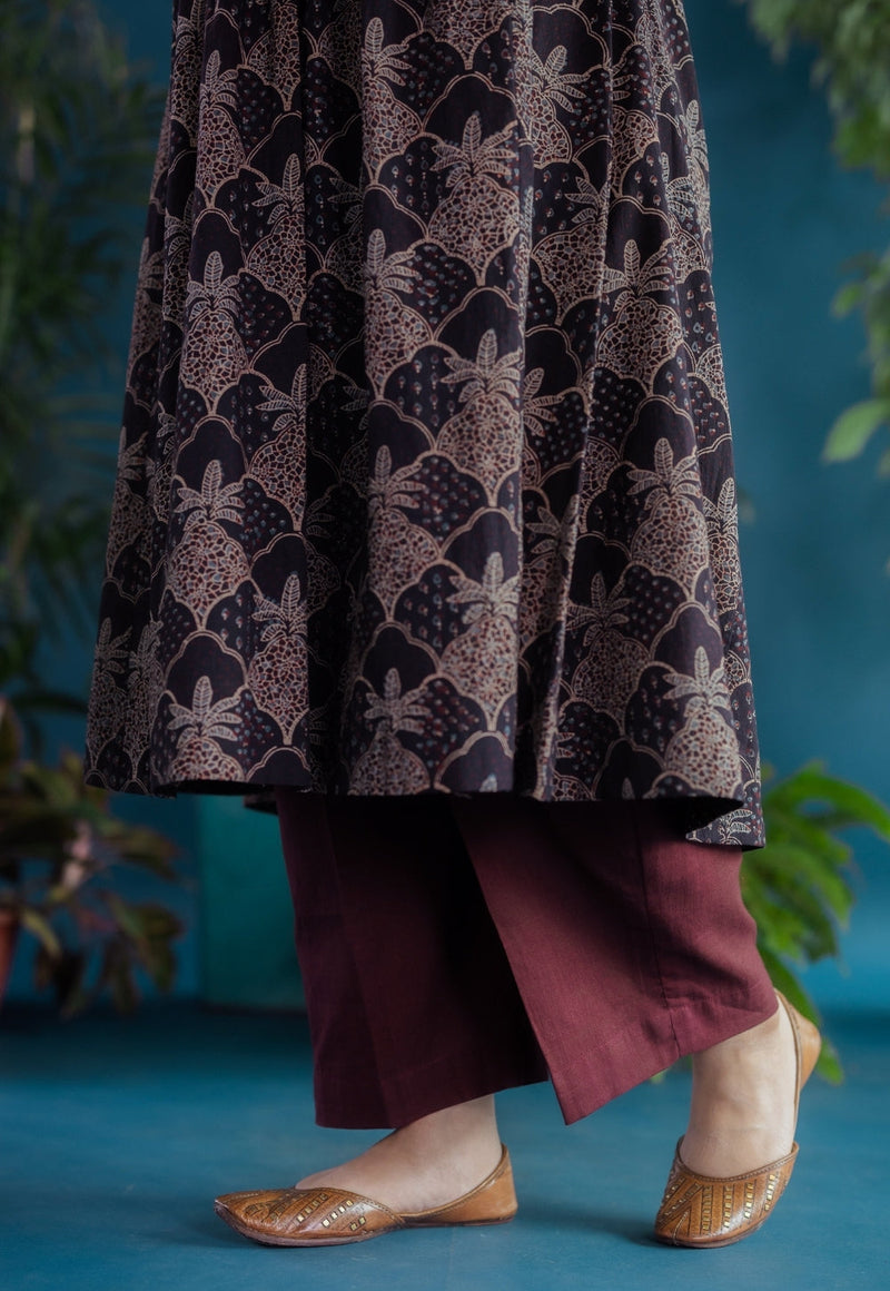 Yashi Burgundy Solid Slub Straight Pant