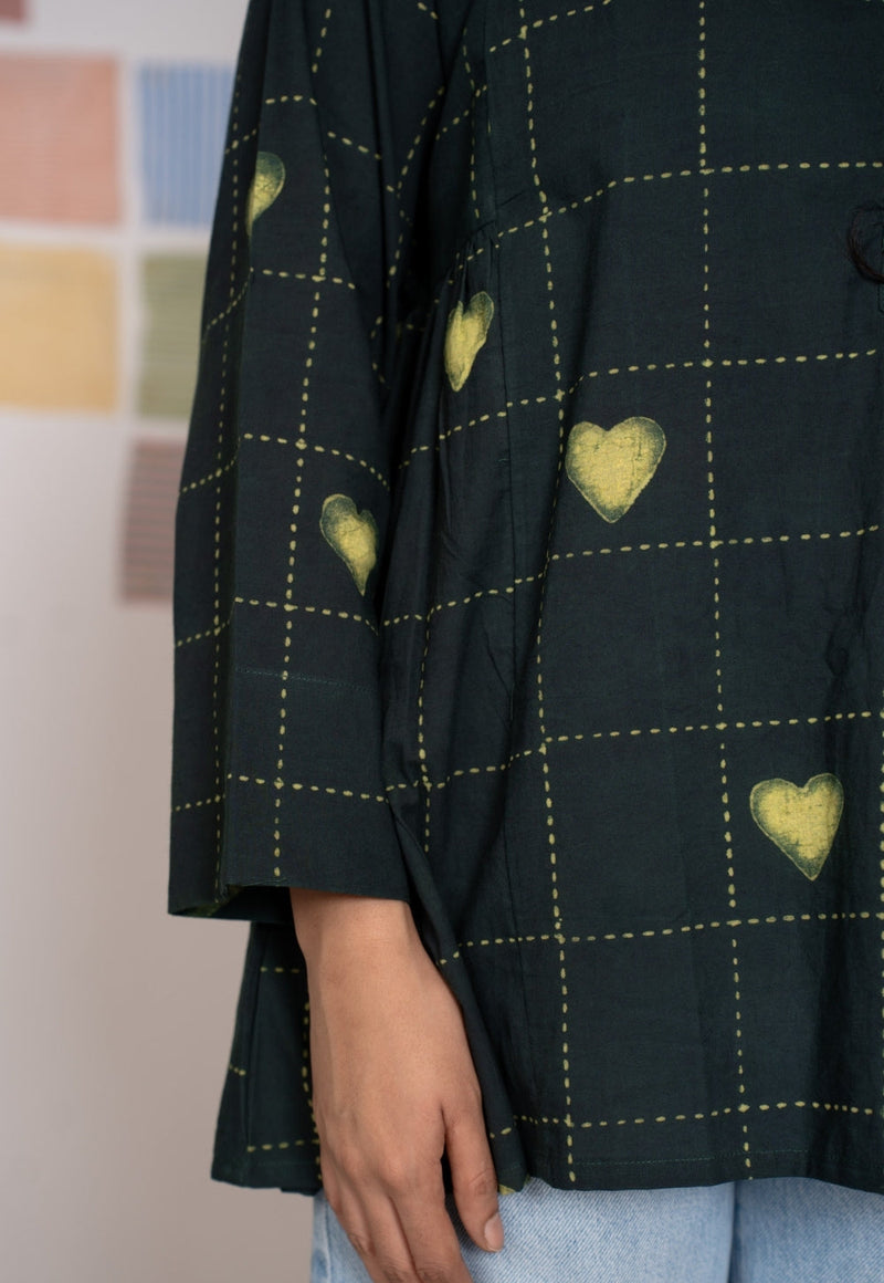 Rivana Green Dabu Cotton A Line Short Top