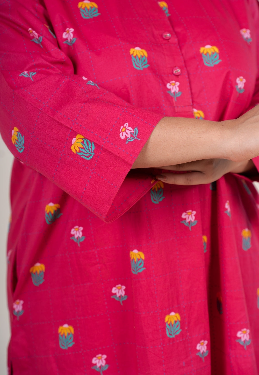 Kaaya Hot Pink Printed Cotton Straight Co-Ord Set