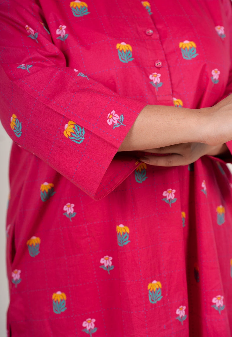 Kaaya Hot Pink Printed Cotton Straight Co-Ord Set
