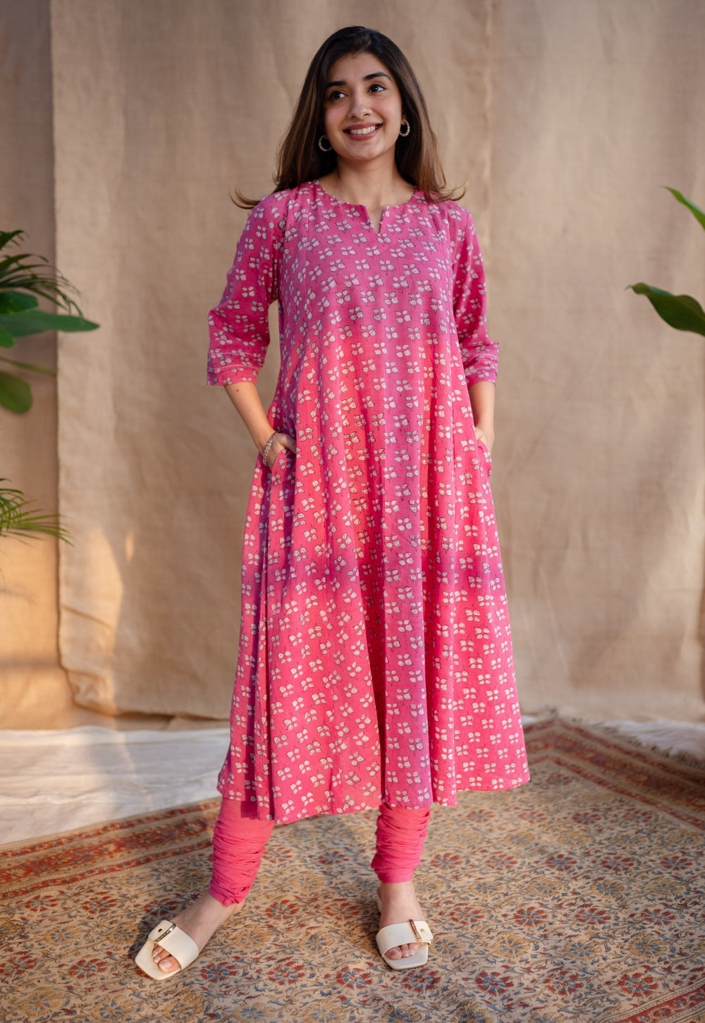 Eaira Dabu Slub Cotton Hand Embroidered Kali Kurta