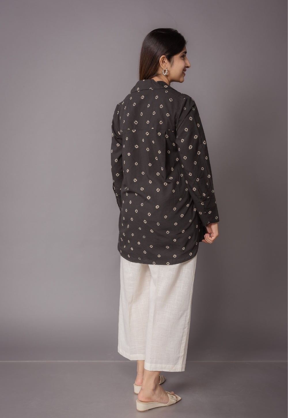 Zohal Black Bandhani Cotton Straight Short Top