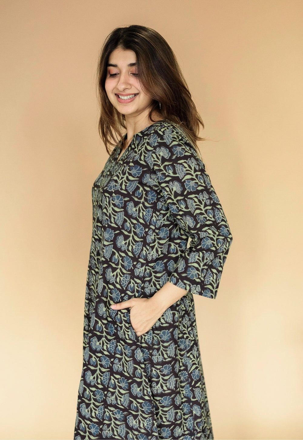 Malika Black Ajrakh Cotton Kali Kurta