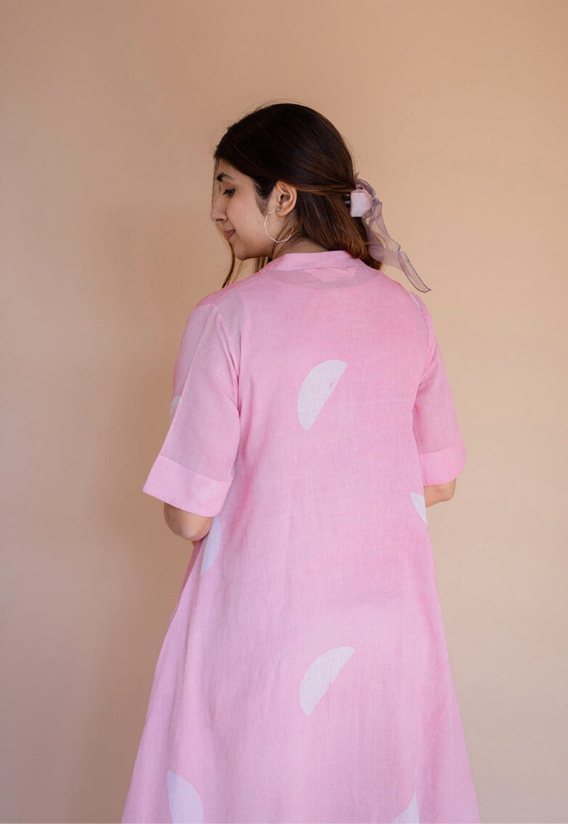 Safa Pink Batik MulMul A Line Dress with Slip