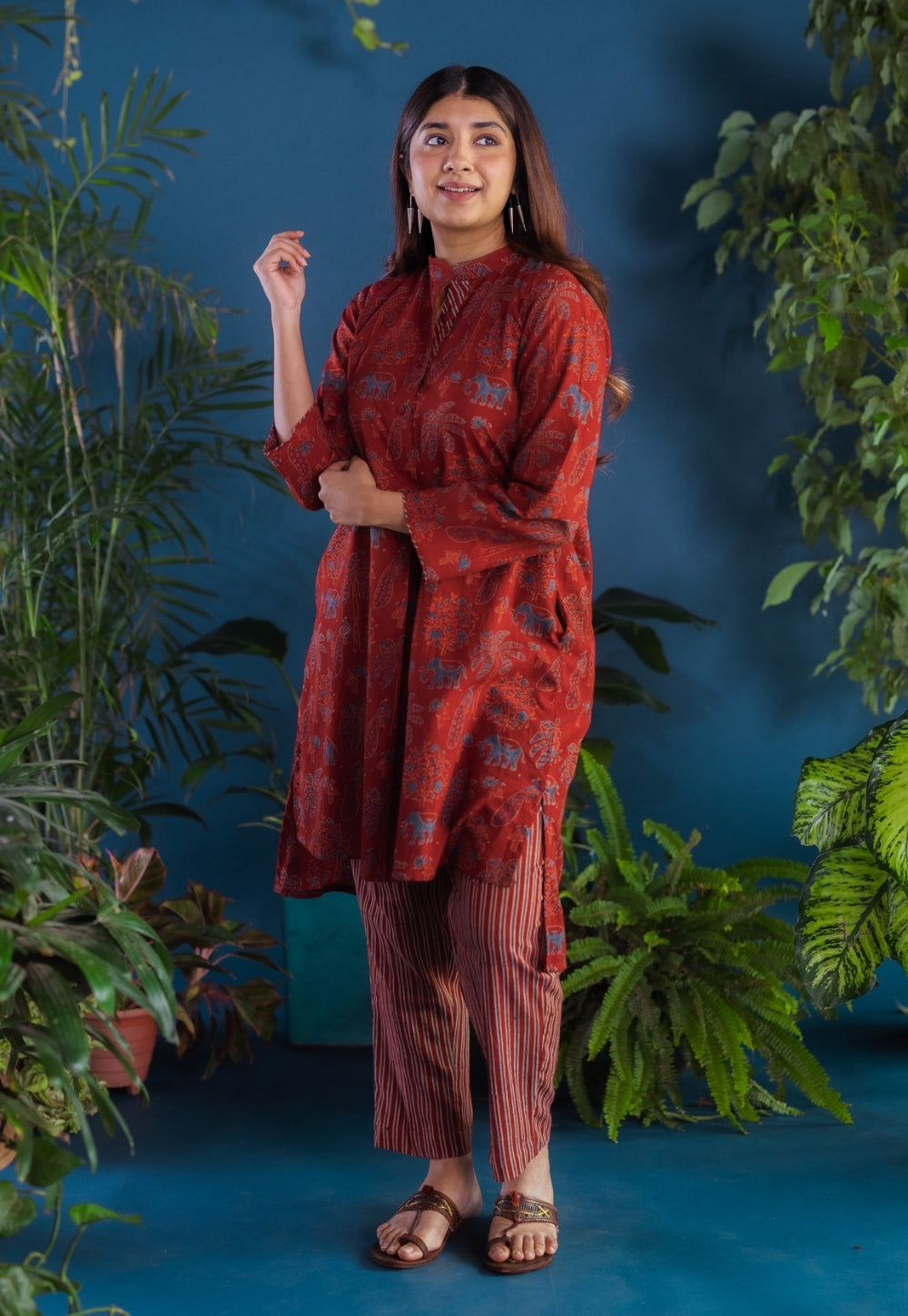 Ruhaina Red Ajrakh Cotton Straight Kurta