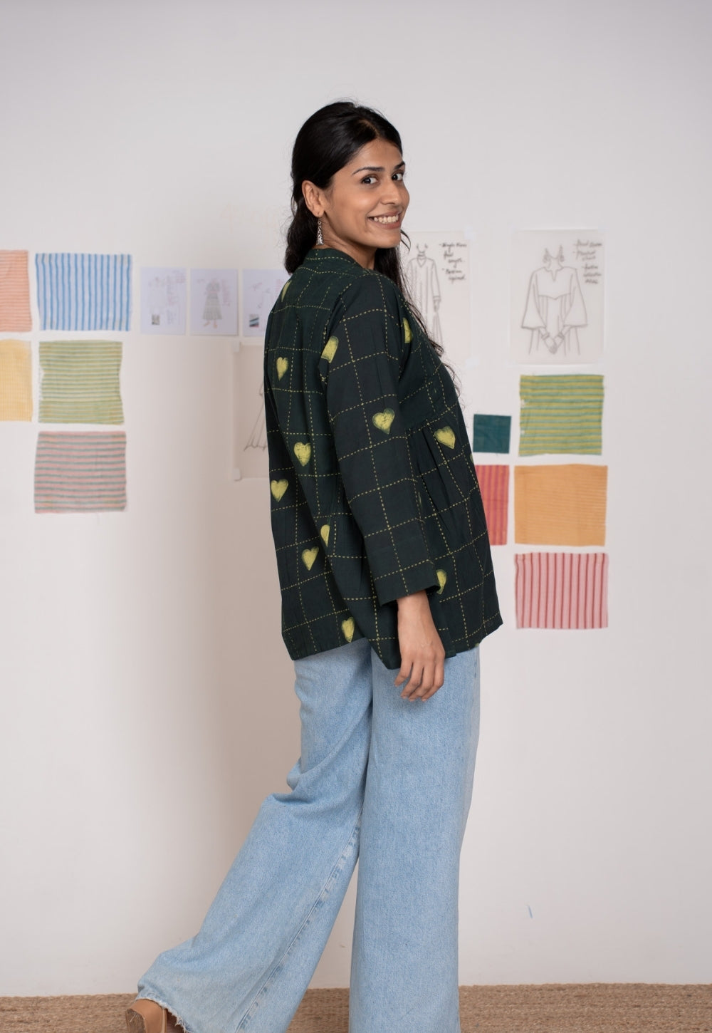 Rivana Green Dabu Cotton A Line Short Top