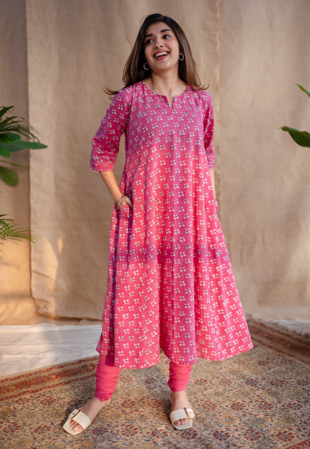 Eaira Dabu Slub Cotton Hand Embroidered Kali Kurta