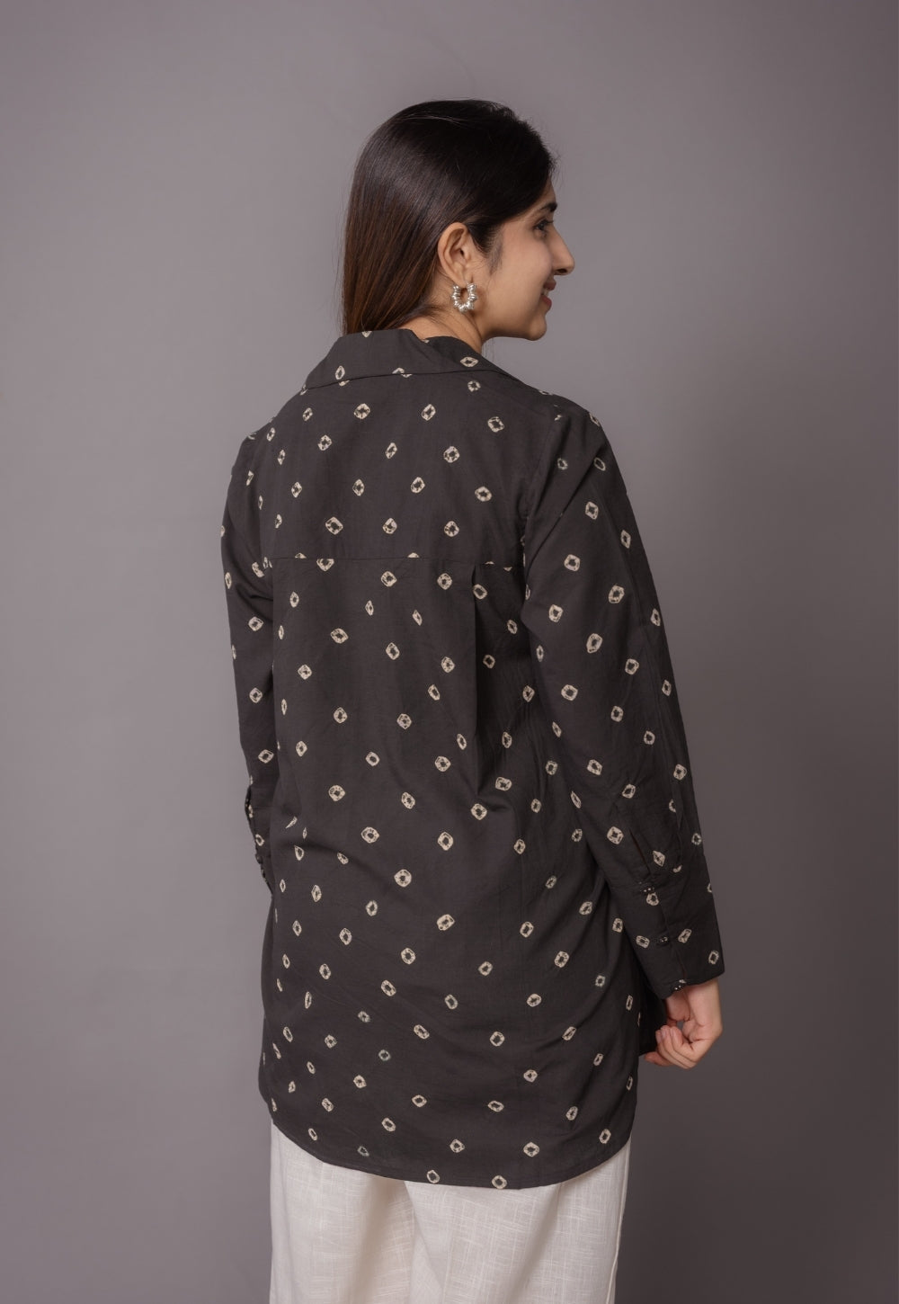 Zohal Black Bandhani Cotton Straight Short Top