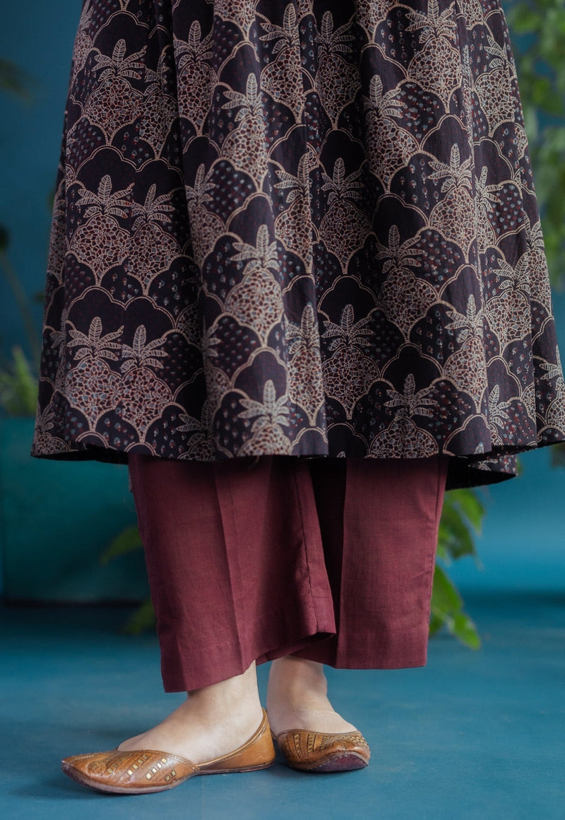 Yashi Burgundy Solid Slub Straight Pant
