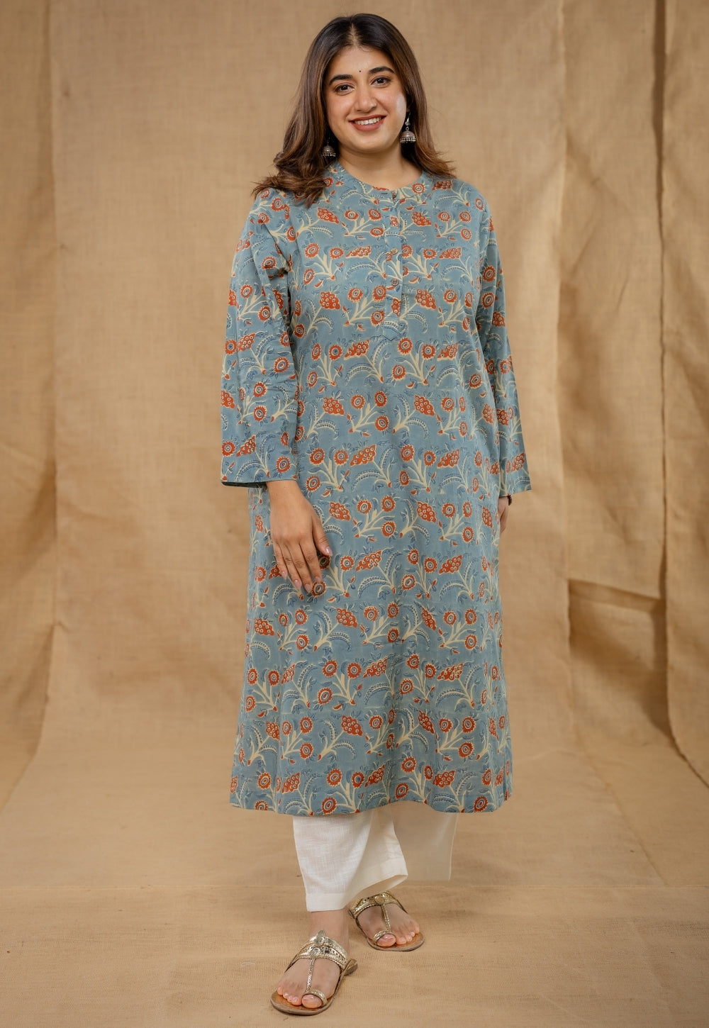 Azha Blue Ajrakh Cotton Straight Kurta