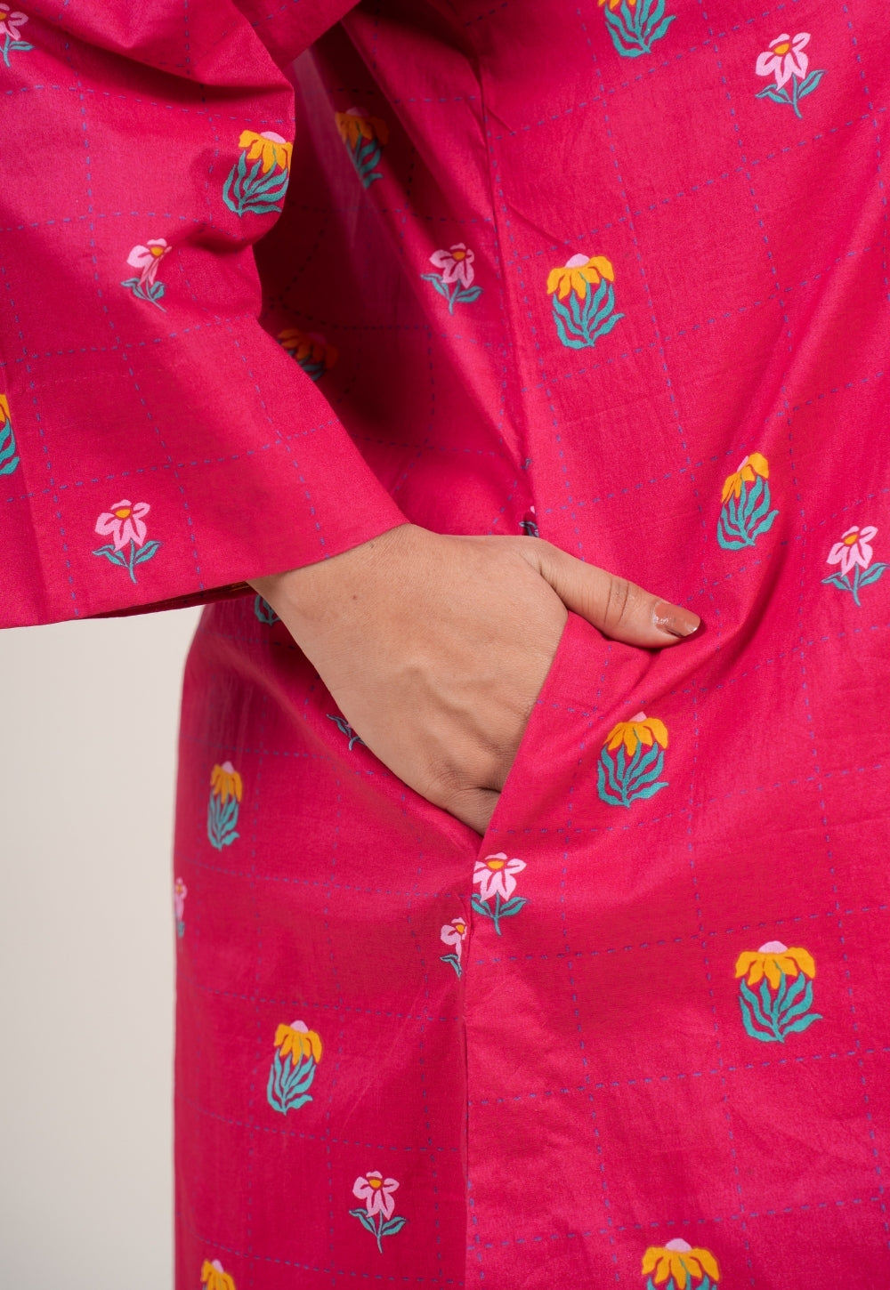 Kaaya Hot Pink Printed Cotton Straight Co-Ord Set