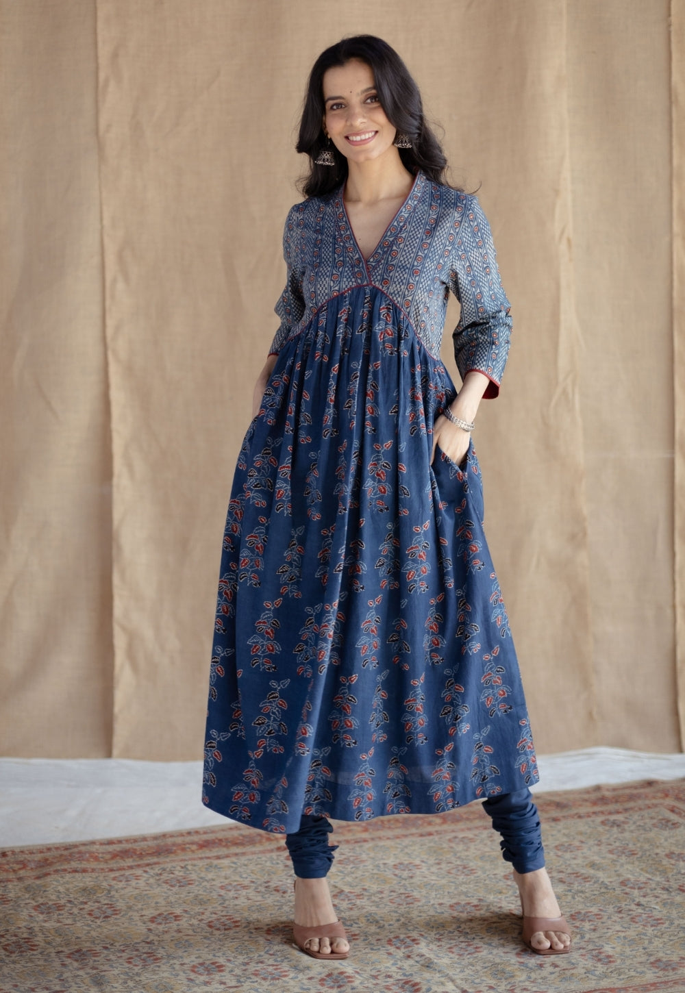 Miral Indigo Solid Slub Cotton Churidar