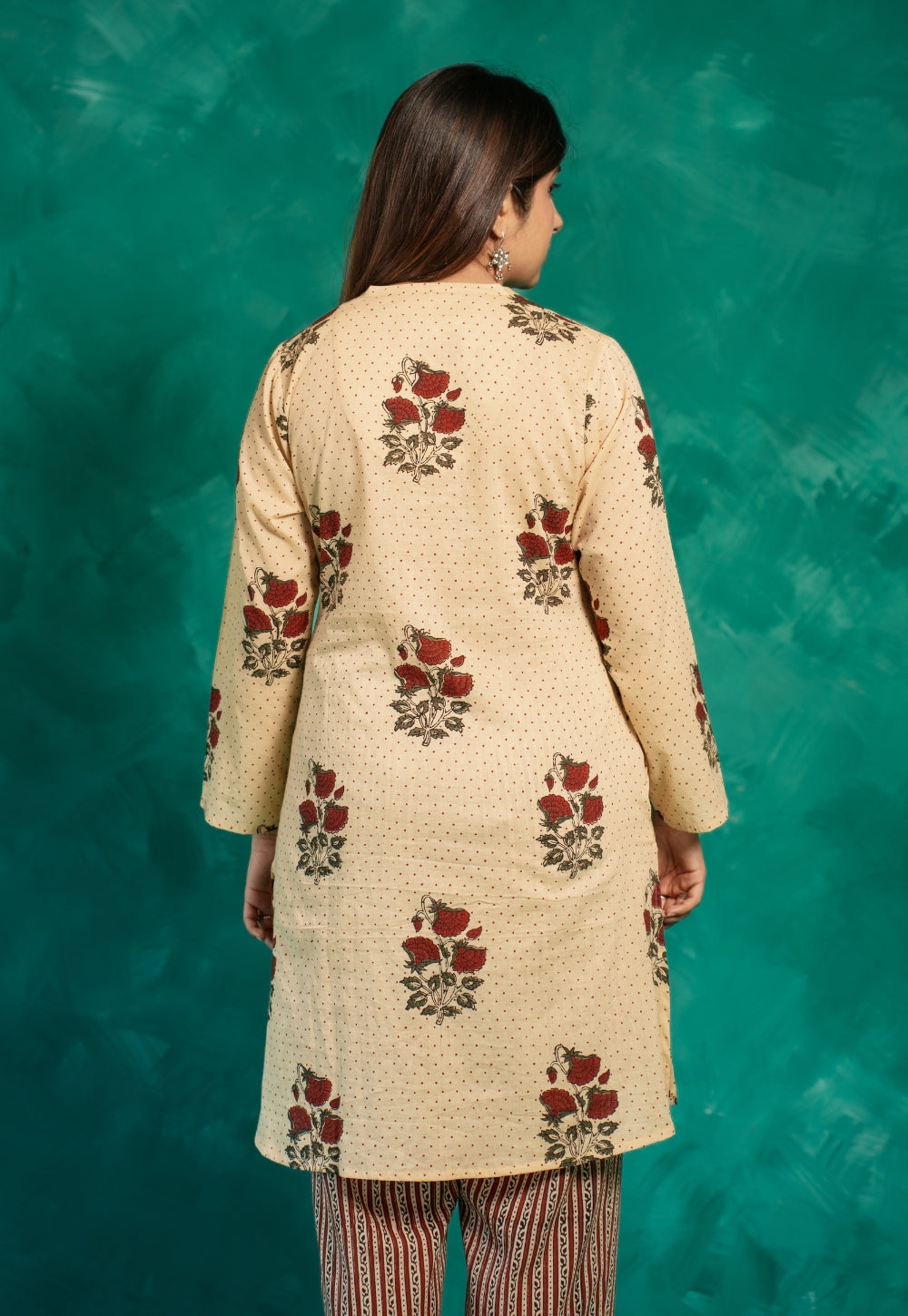 Insiya Beige Bagru Cotton Straight Short Top