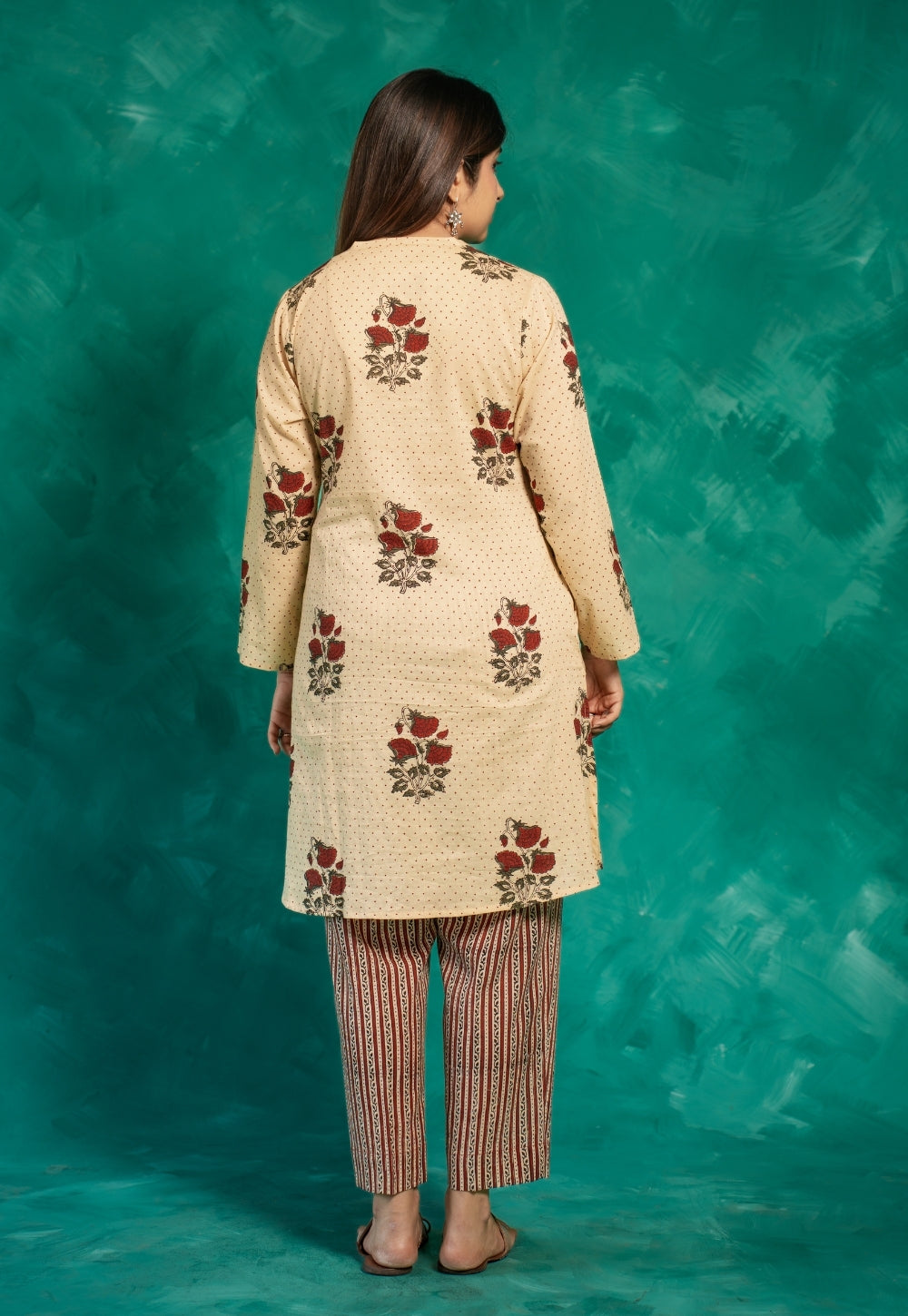Insiya Beige Bagru Cotton Straight Short Top